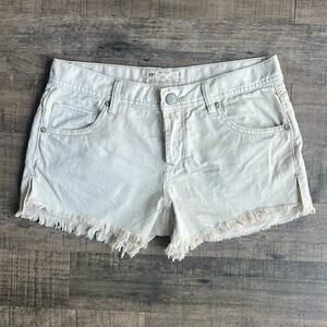 Free People Ivory Khaki rough hem mid rise Jean Shorts Size 26